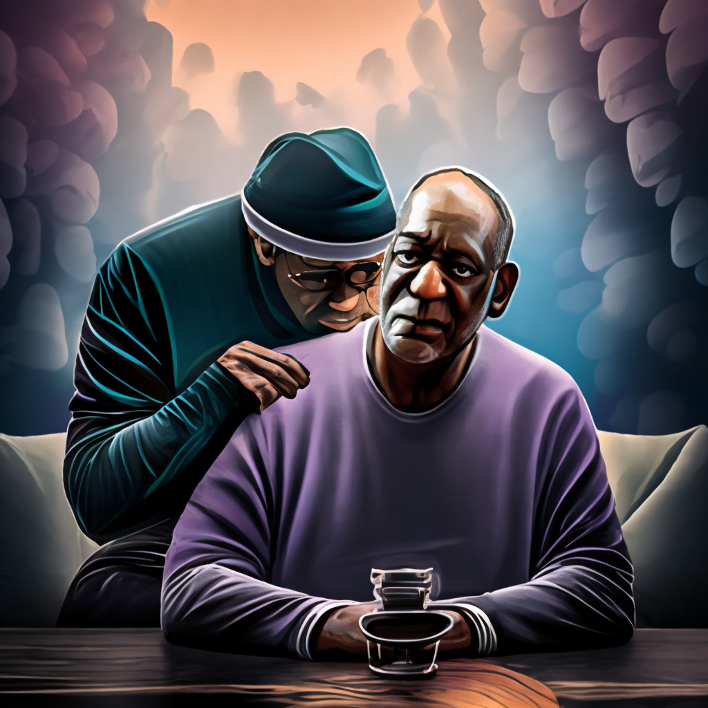 Bill Cosby whispering into r kelly ear.