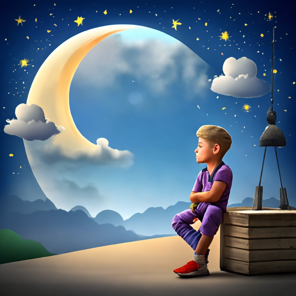 Alone boy mountine and moon | Image by ScreamingPapaya | Genmo