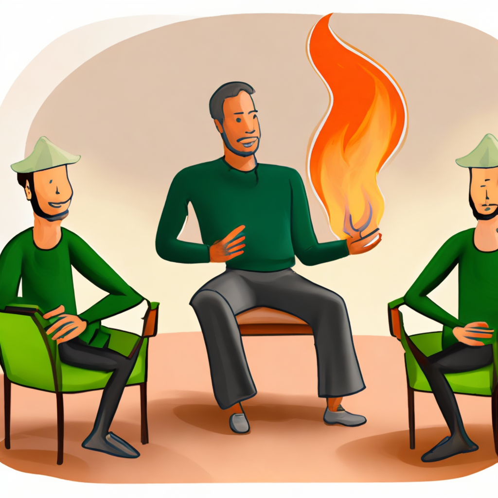 THREE QUESTIONS floating in the top with a male soccerer sitting next to fire wearing green and man sitting next to him