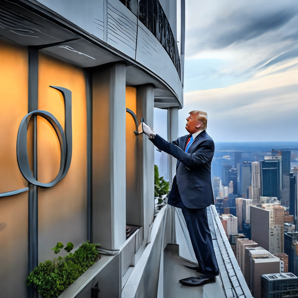 Donald Trump writing job biden name with graffiti on a new york highrise