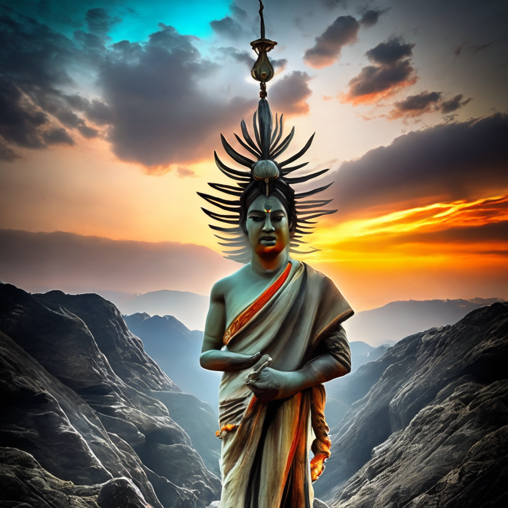 Anthropomorphic Deity Mahadev. replace Mahadev with an anthropomorphic deity