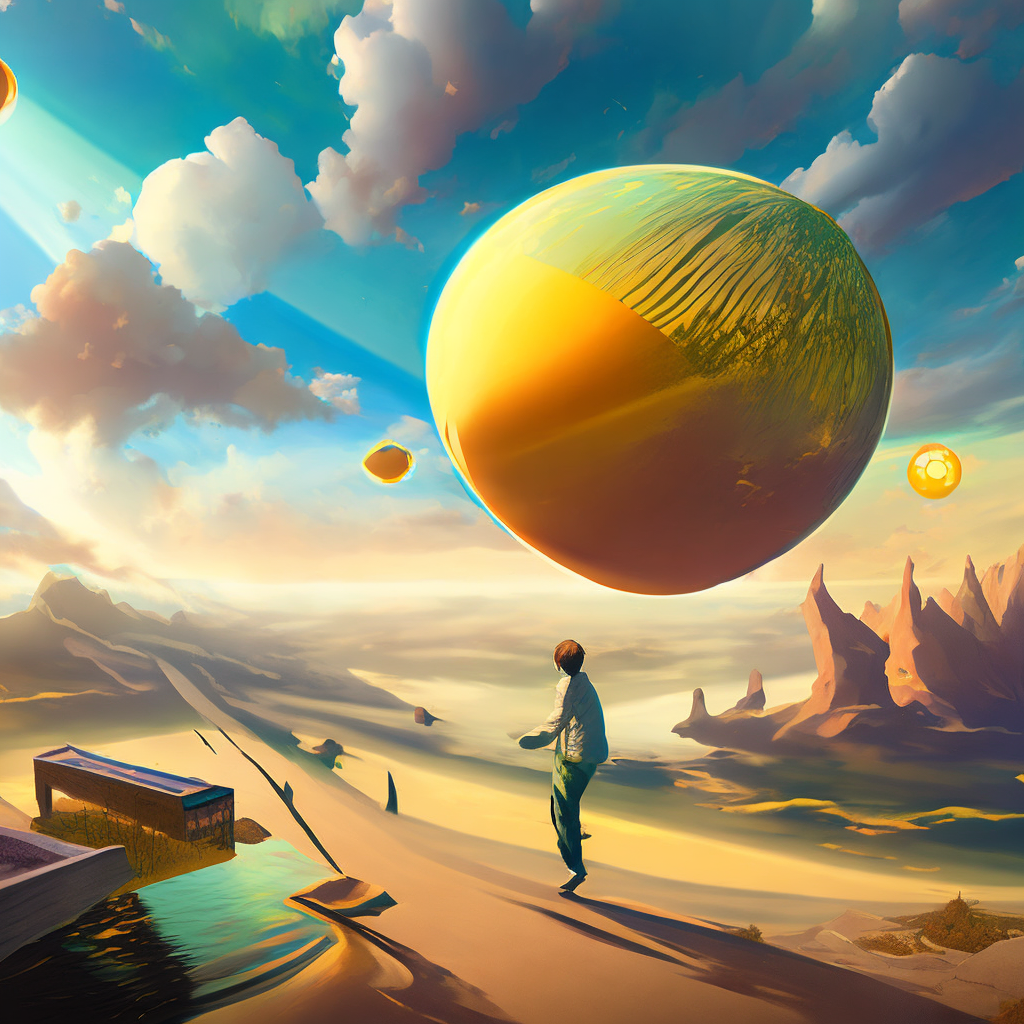 yellow orb floating in sky, behance hd by jesper ejsing, by rhads, makoto shinkai and lois van baarle, ilya kuvshinov, rossdraws radiating a glowing aura global illumination ray tracing hdr