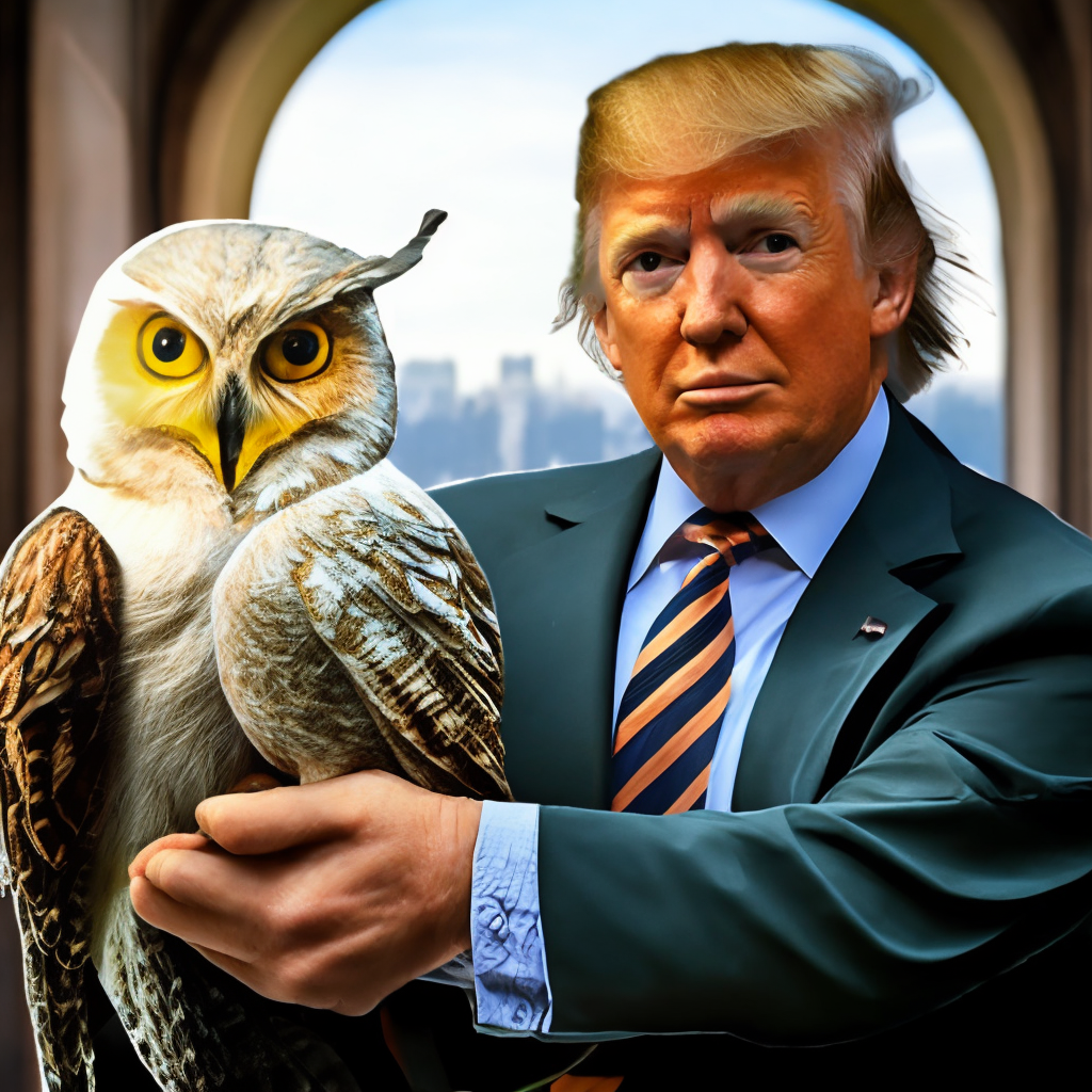 Donald Trump holding an owl