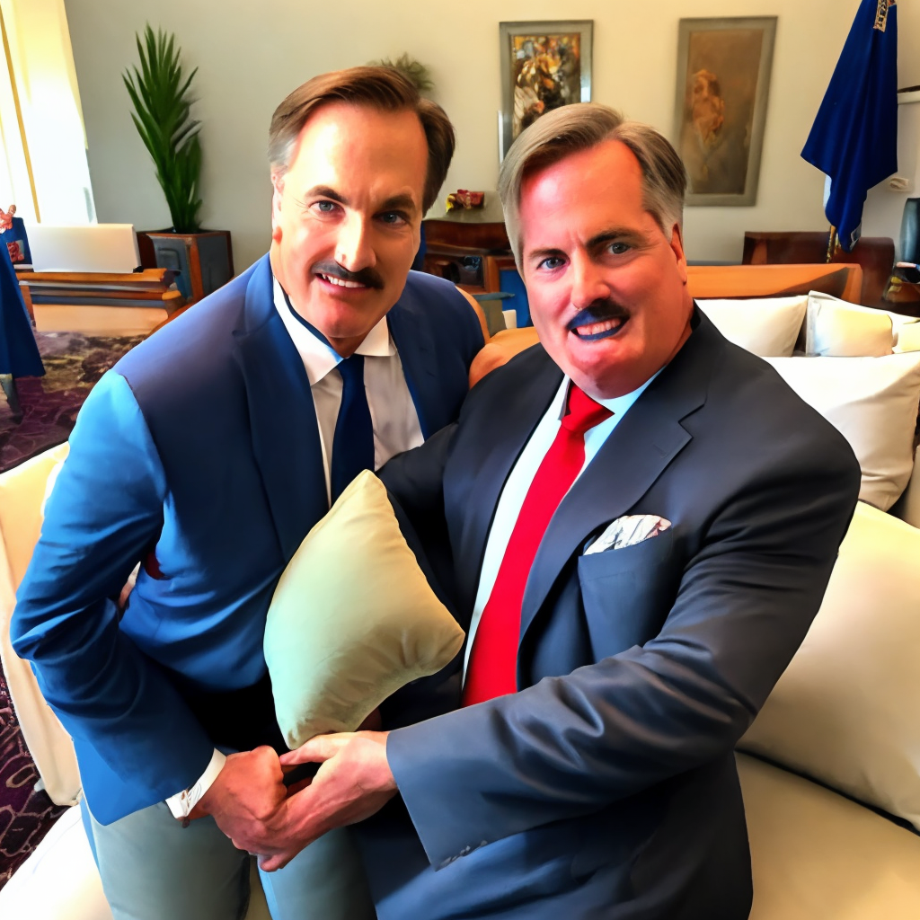 My Pillow CEO Mike Lindell  hitting House Speaker Kevin McCarthy with a pillow.