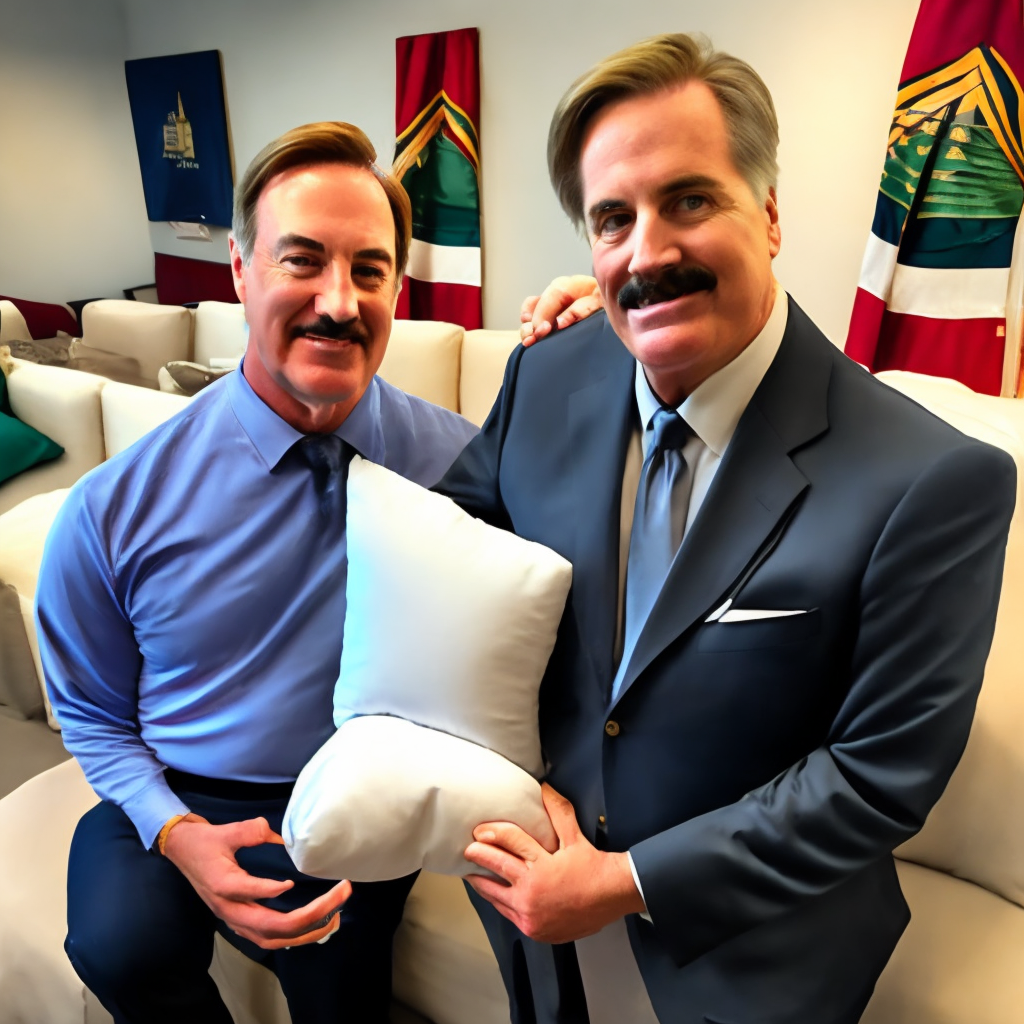 My Pillow CEO Mike Lindell  hitting House Speaker Kevin McCarthy with a pillow.