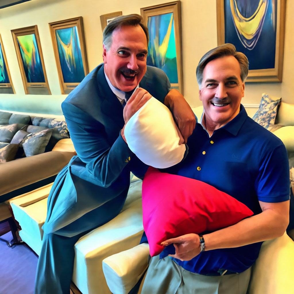 My Pillow CEO Mike Lindell   swinging a pillow at House Speaker Kevin McCarthy.
