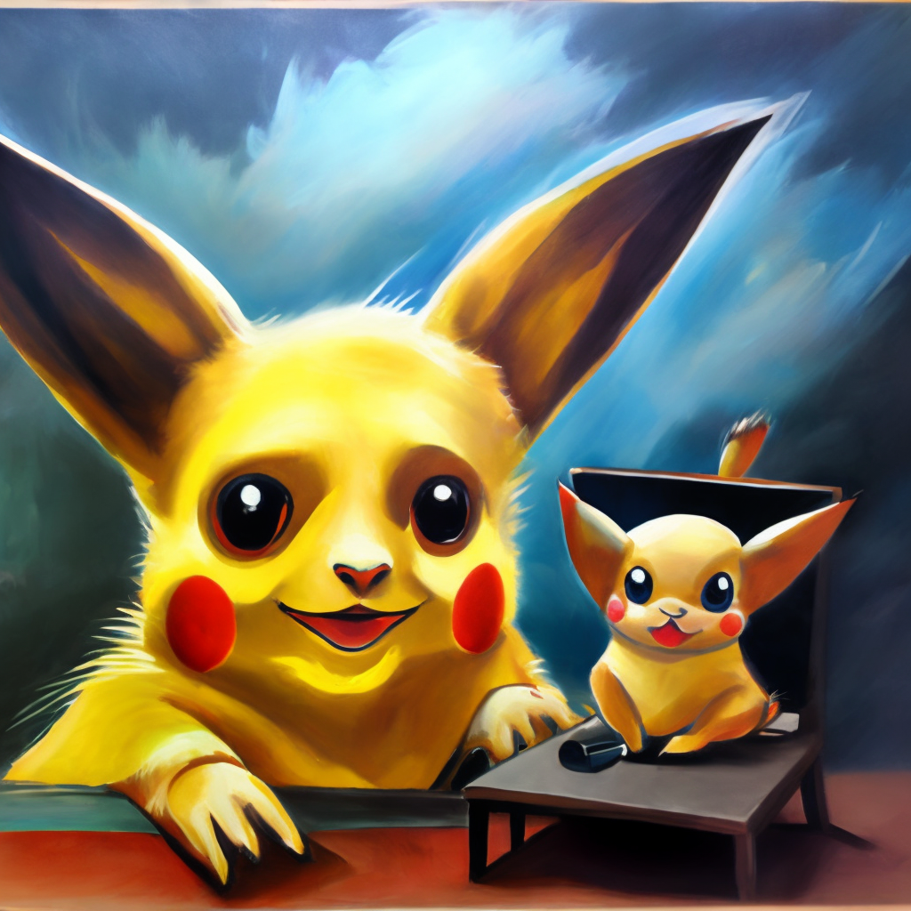 A painting of Pikachu. painting of pichu