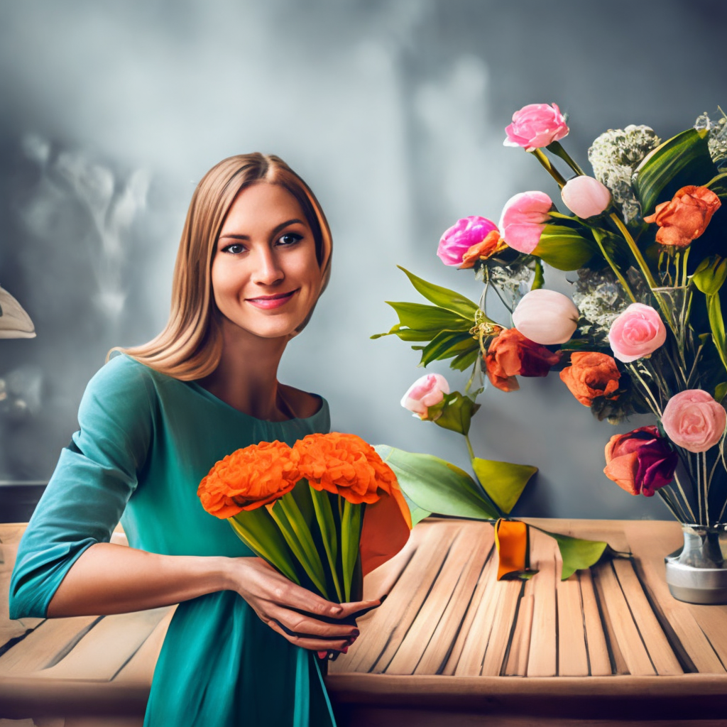 Happy and joyful very beautiful woman with flowers for March 8 Women's Day