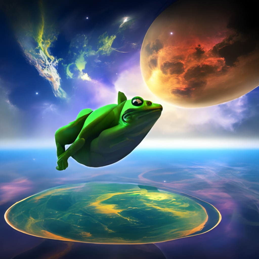 green frog in space