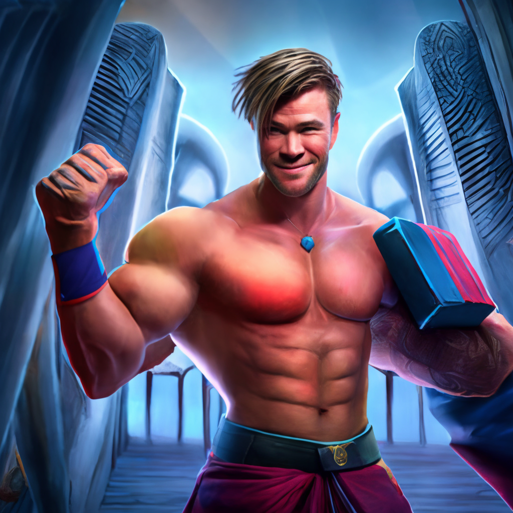 Chris Hemsworth showing off his muscles