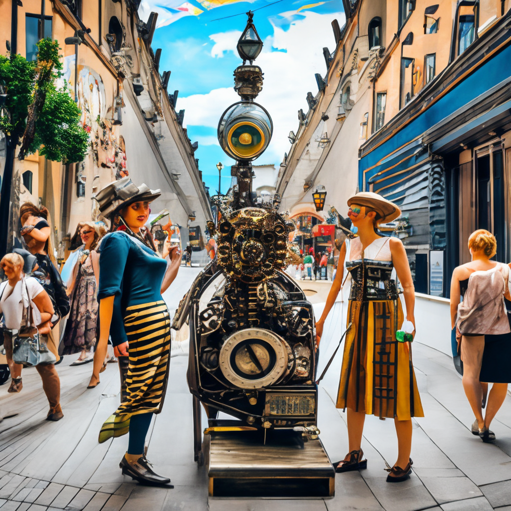 Alliens in vilnius city center in summer   in a Steampunk style