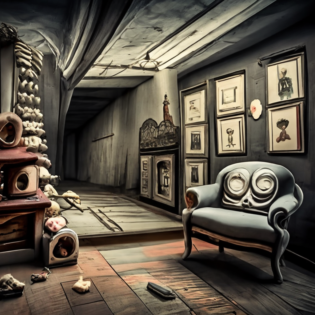 A dark house inside creepy dolls 