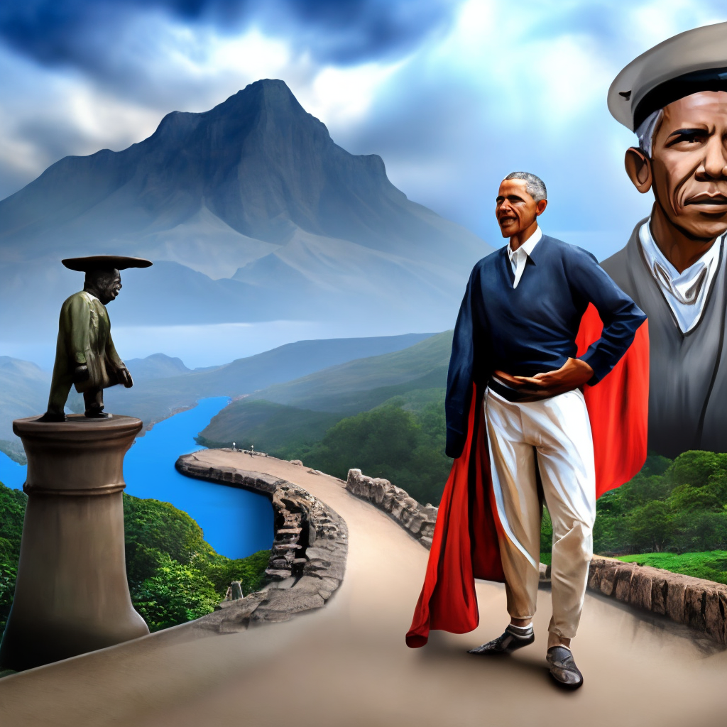 fantasy world of brave men Obama, nelson mandela, exploring scene