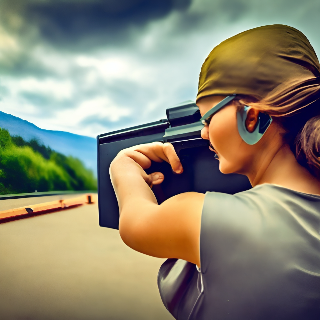 a women in shooting range shooting bullets