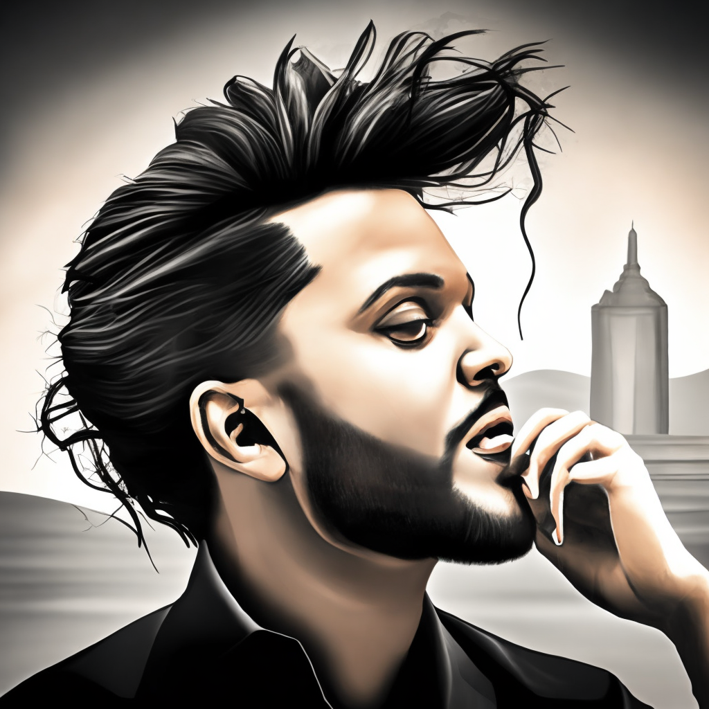 Photorealistic image of The weeknd singing