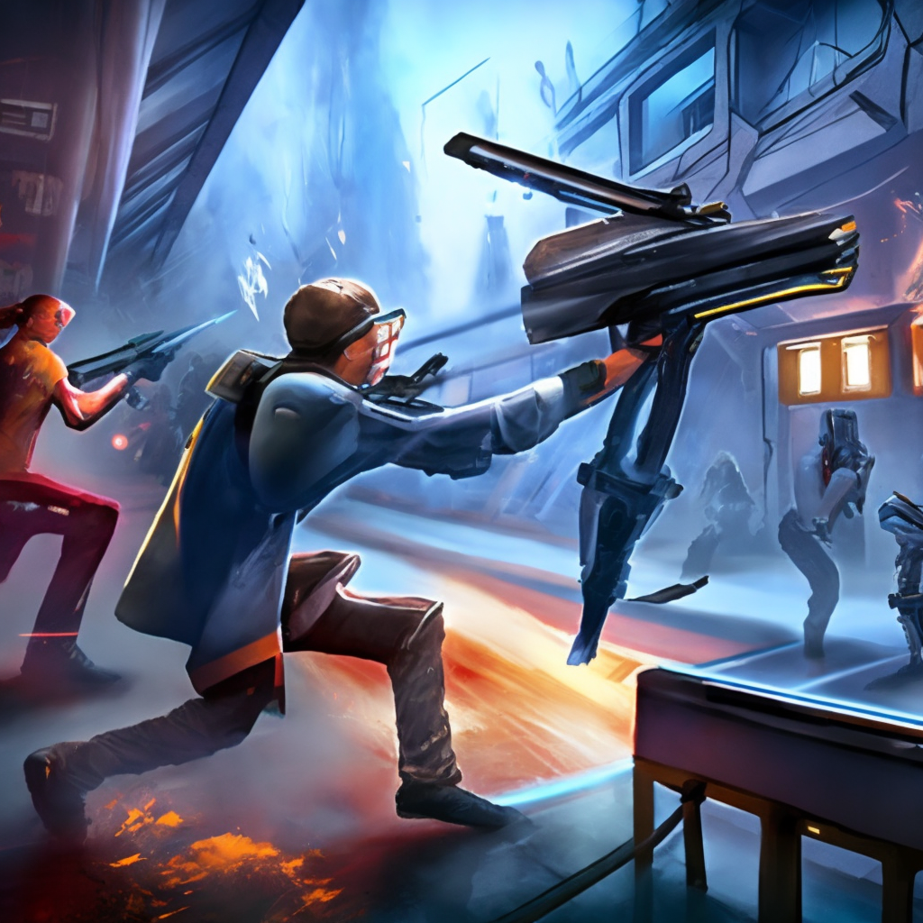 Cyberpunk plasma rifle battle 
