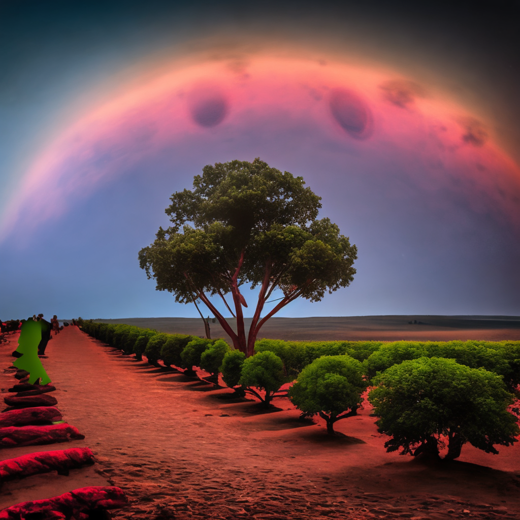 Tree moons with many stars at Dark red sky
