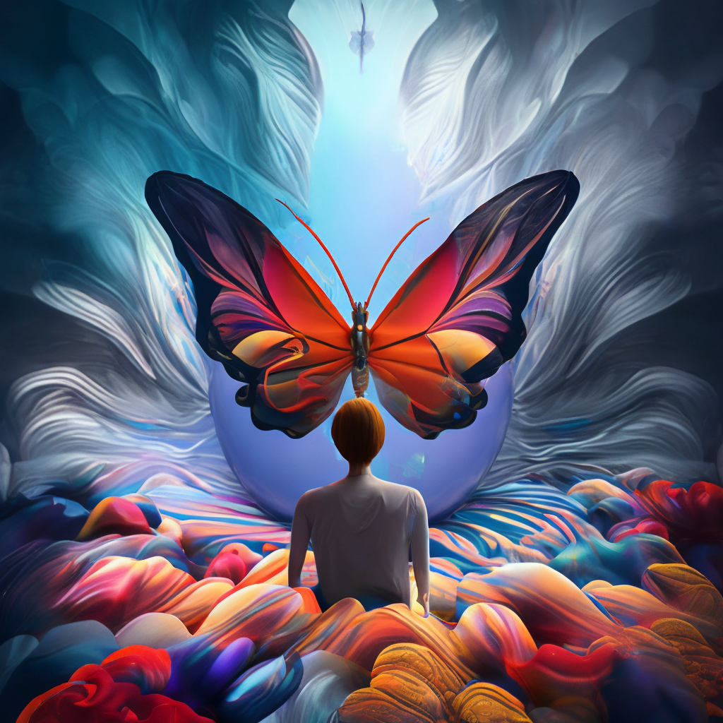 Futuristic butterfly, large wings, blues, textured, intricate, ornate, shadowed, pale muted colors, 3d, highly detailed, deco style, by dale chihuly, by hsiao-ron cheng, by cyril rolando, african artrant colors of red and yellow and purple