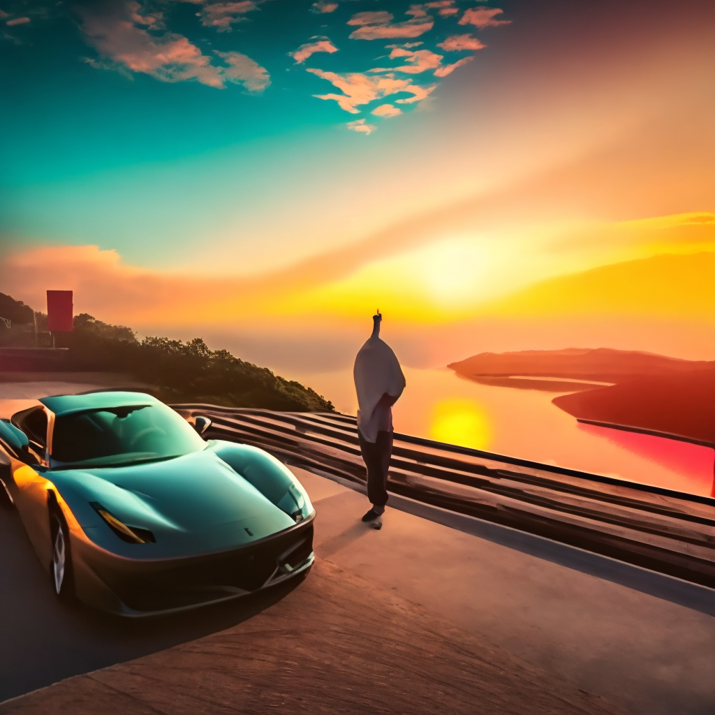 aesthetic sun set background and a ferrari video