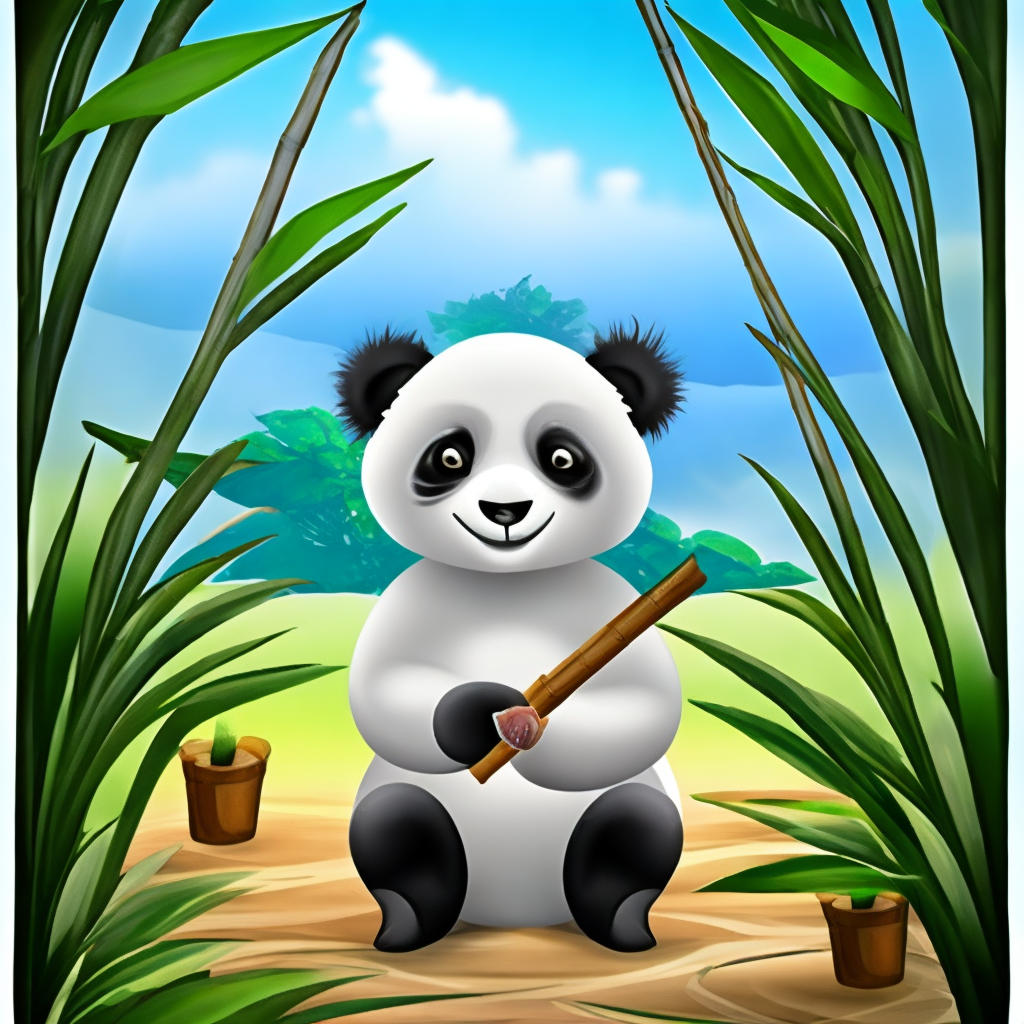 A white cute panda with bamboo 