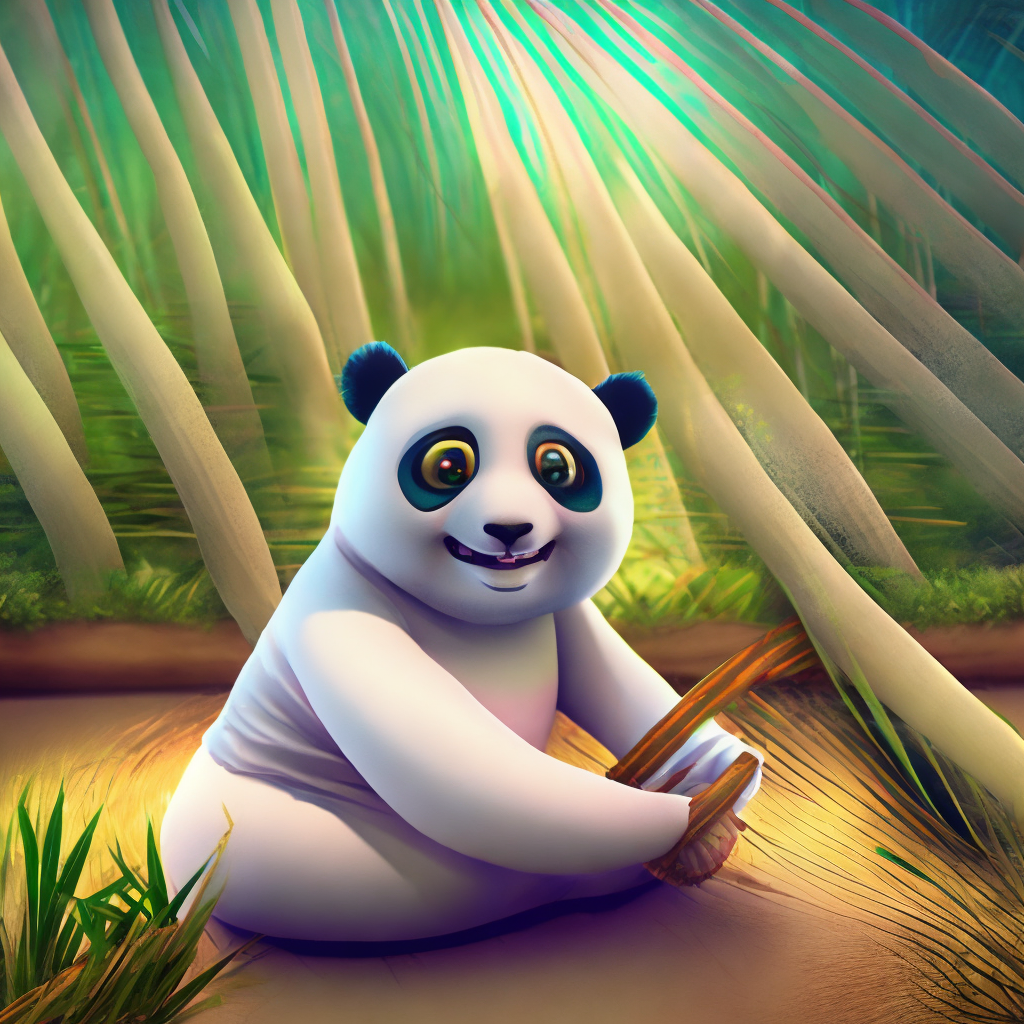 A white cute panda with bamboo animation 