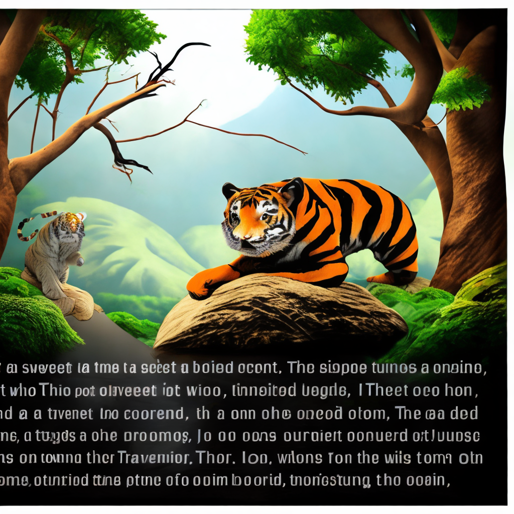 
Once upon a time, there was a sweet little tiger who decided to leave its home in the jungle. The tiger had grown tired of the same old routine of hunting and sleeping, and it yearned for adventure and excitement.

So, one day, the tiger set out on a journey to explore the world beyond its familiar surroundings. It traversed through dense forests, climbed steep mountains, and swam across mighty rivers. Along the way, it met various creatures, some friendly and some hostile. But the tiger remained brave and persevered through all challenges.

As the tiger traveled further, it realized that there was so much more to the world than it had ever imagined. It witnessed breathtaking natural wonders, encountered different cultures and traditions, and learned valuable life lessons.

Eventually, after many months of exploration, the tiger grew homesick and decided to return to its jungle home. But the tiger was no longer the same as it was before. It had gained new experiences, knowledge, and perspectives that had transformed it into a wiser and more mature tiger.

From that day on, the tiger lived its life to the fullest, taking on new challenges and experiences with a sense of courage and curiosity, all while cherishing the home it had left behind.