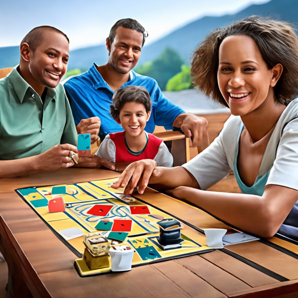 a family playing cards sitting on a table