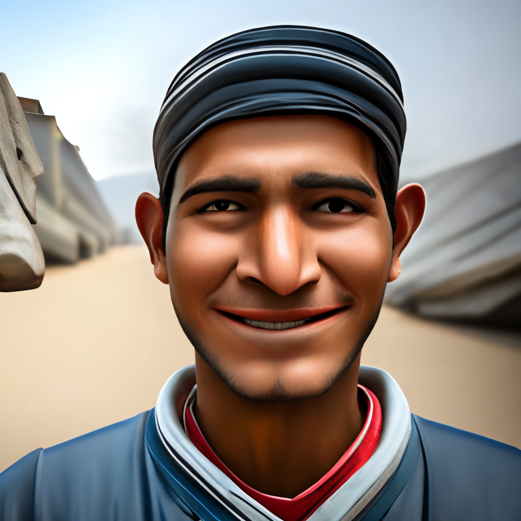 A man with jaundiced, nose-less, grinning face