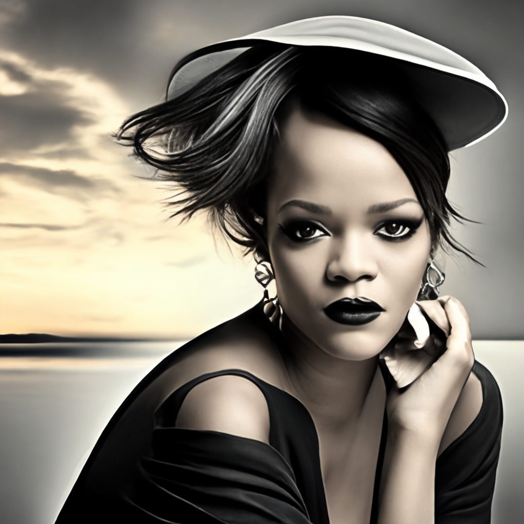 Black and white stylish picture of rihanna