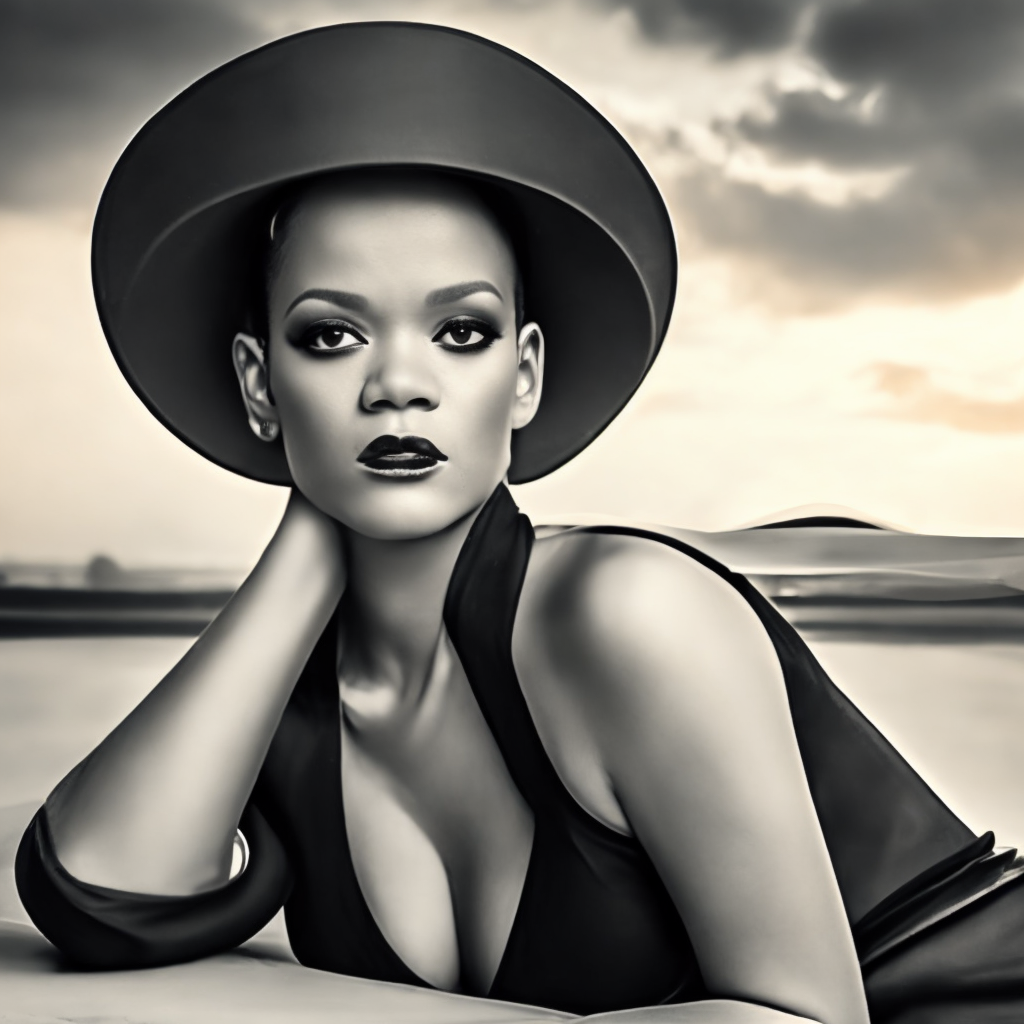 Black and white stylish picture of rihanna