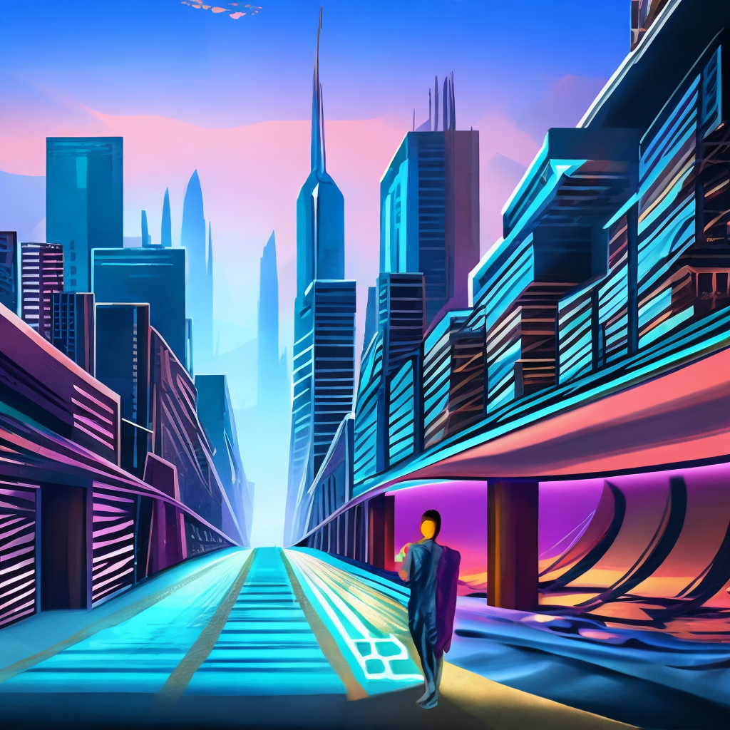 Cyberpunk illustration of guayaquil skyline