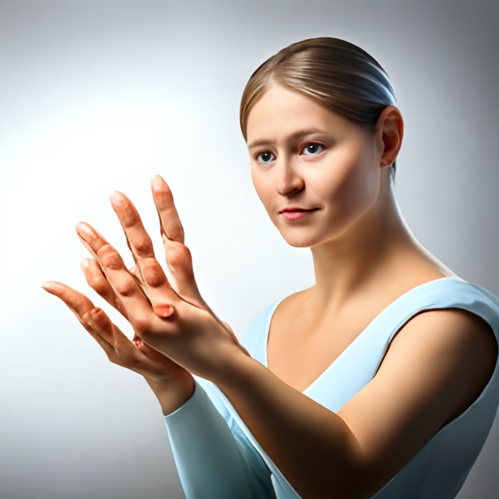 woman's pale blue hand