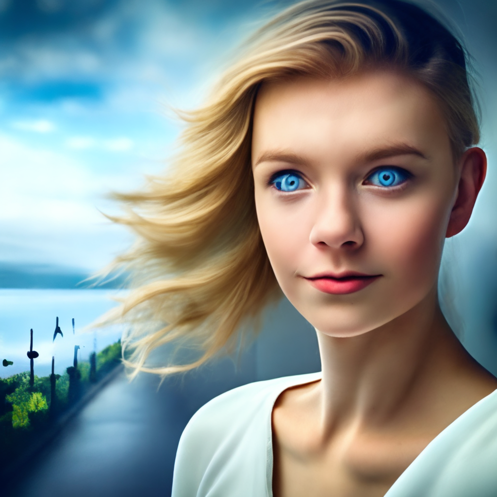 young woman with pale-blue skin