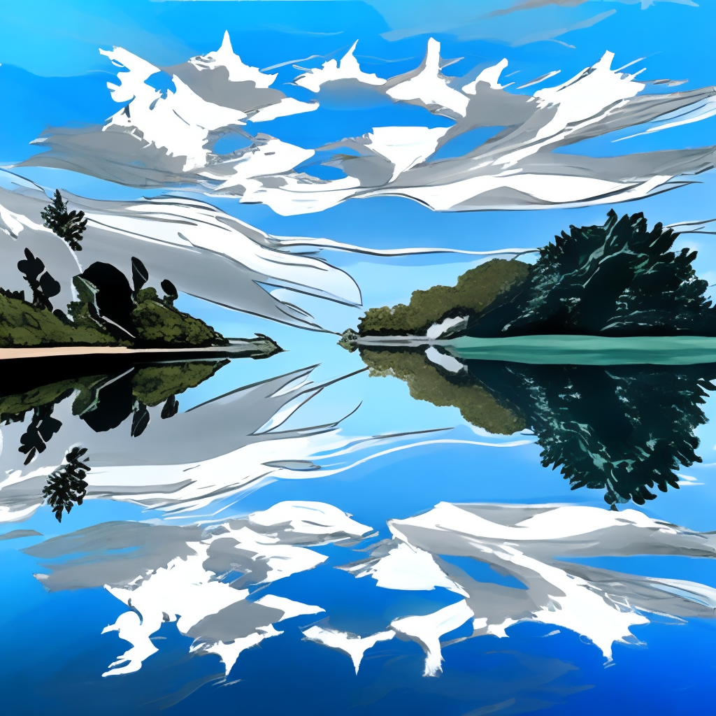 a lake reflection, in the style of anime