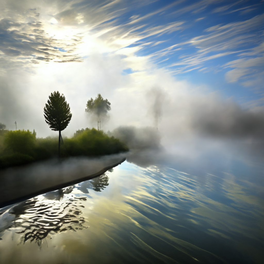 A natural lake with smoke 