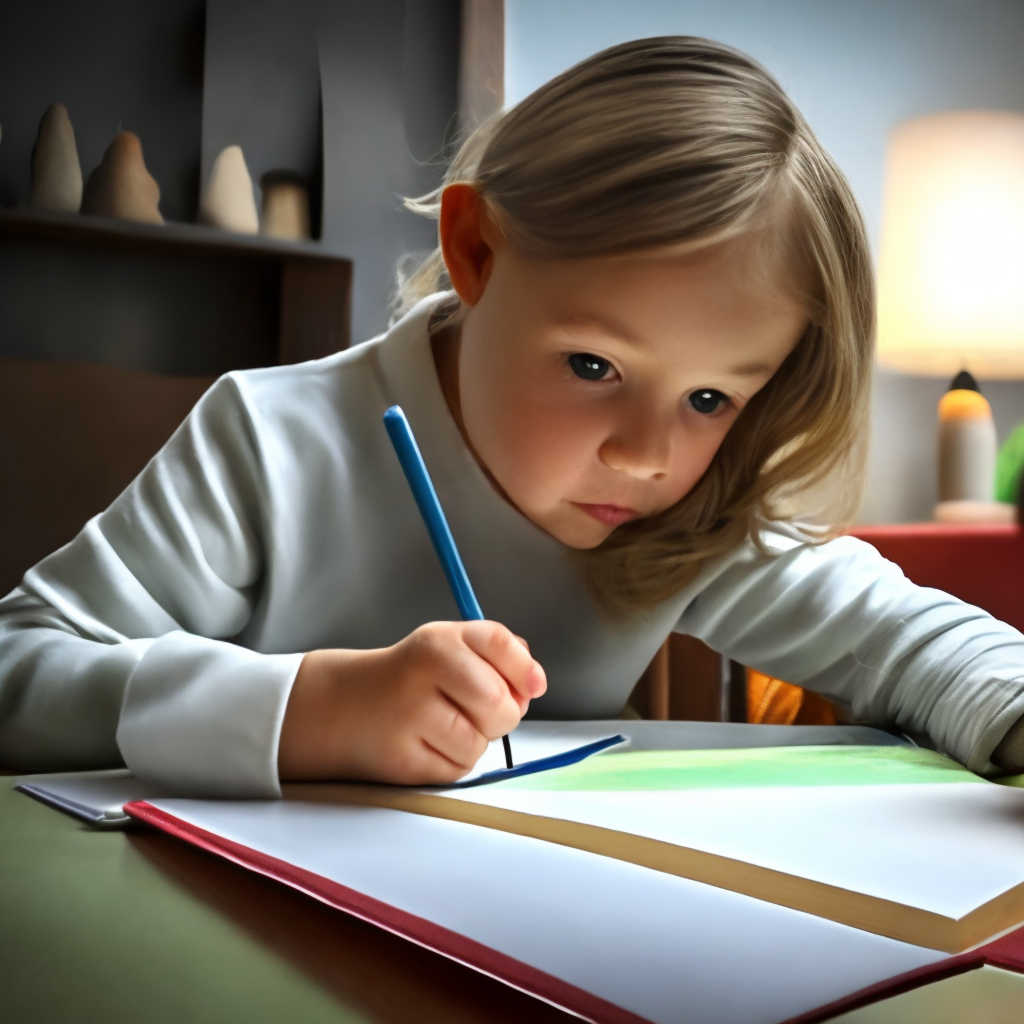 A little girl draws a book