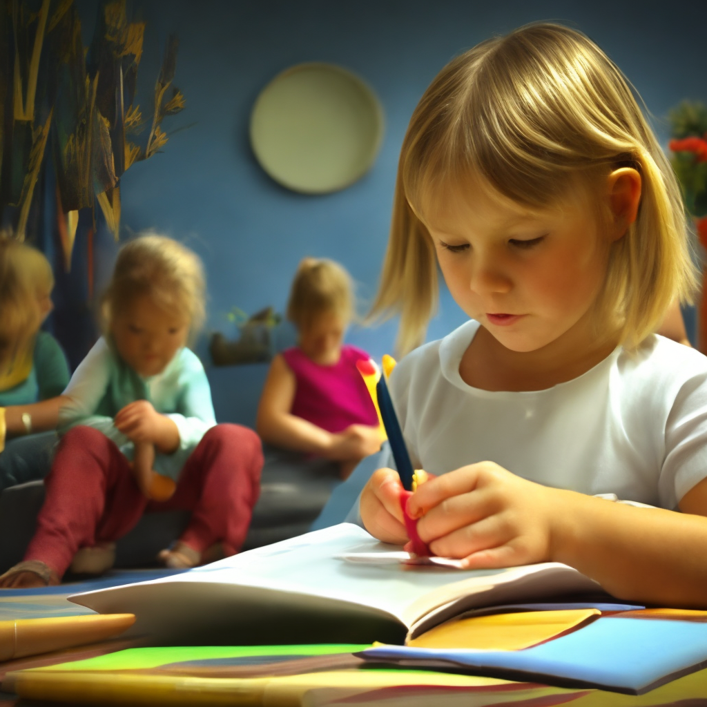 A little girl draws a book