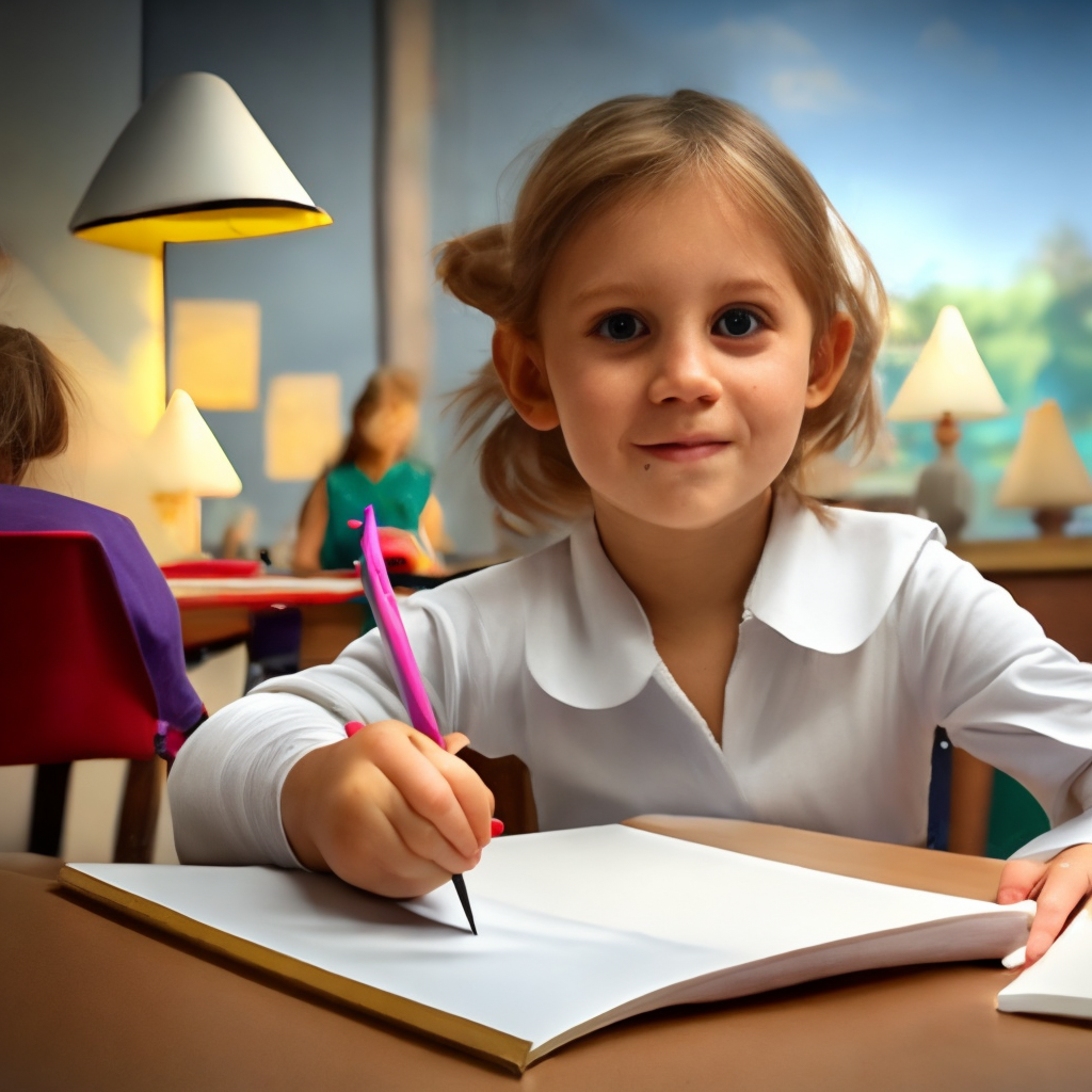 A little girl draws a book