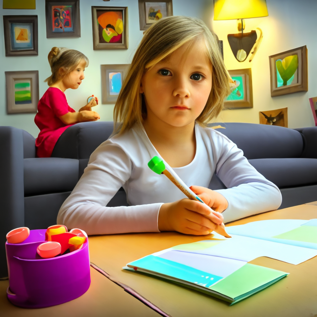 A little girl draws a book