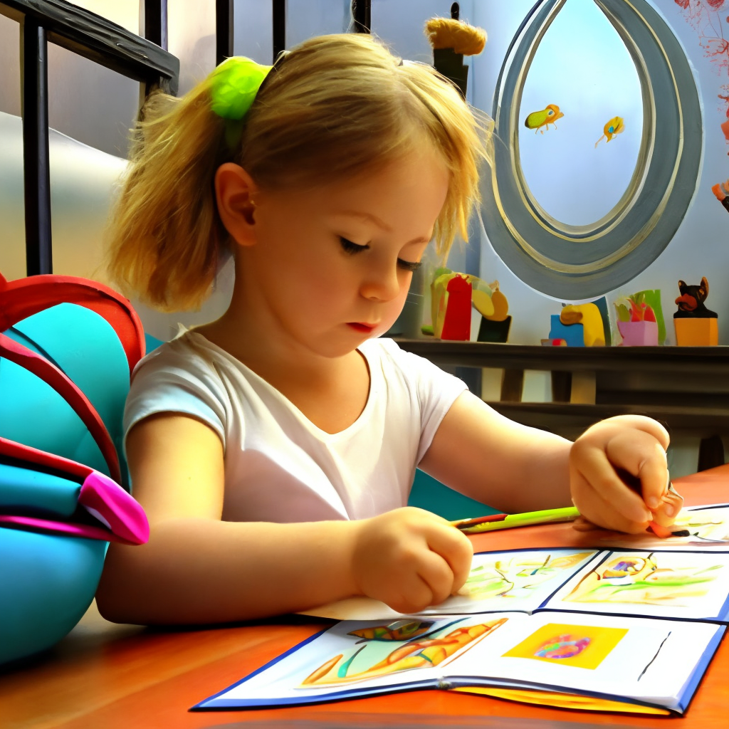 A little girl draws a book