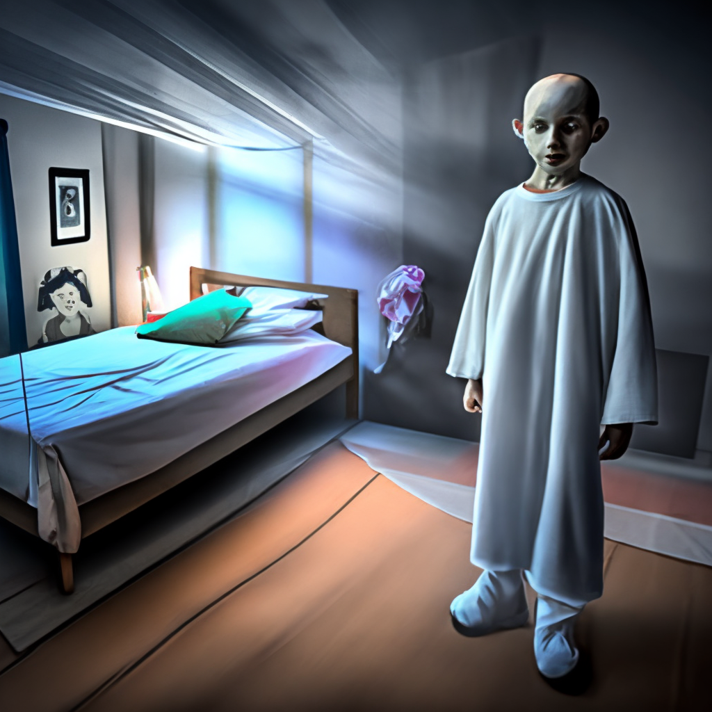 Ghost of fourteen year old boy in bedroom