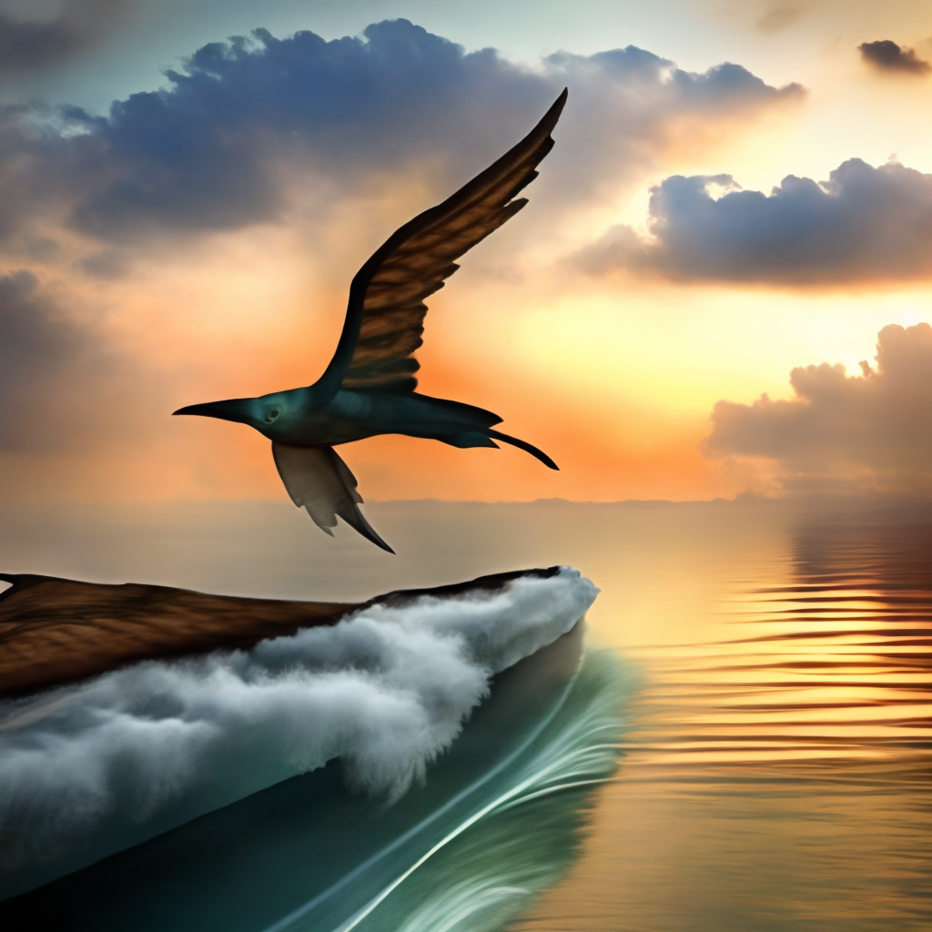 a firebird is flying over the ocean