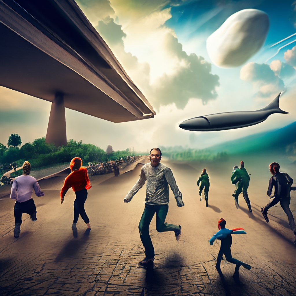 people running away from an alien invasion