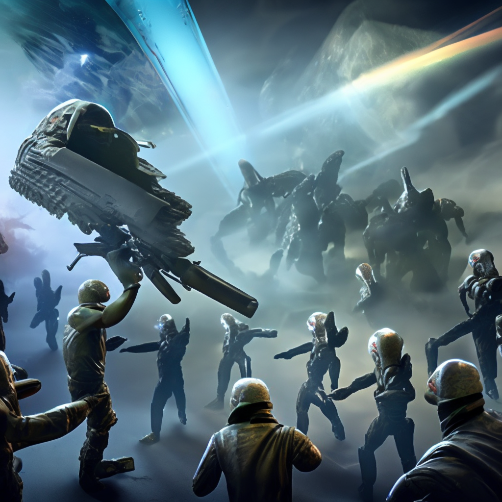 aliens fighting with human soldiers