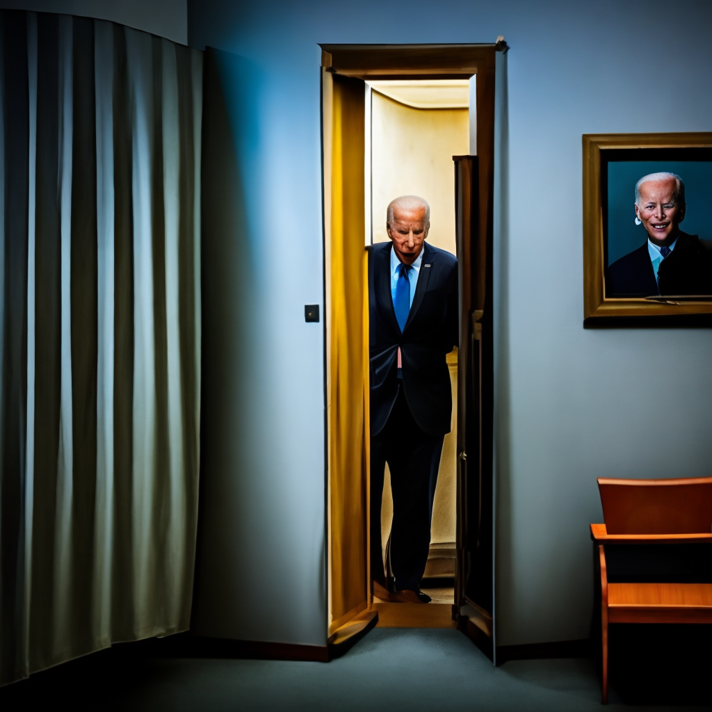 President Biden peeking into a dark room