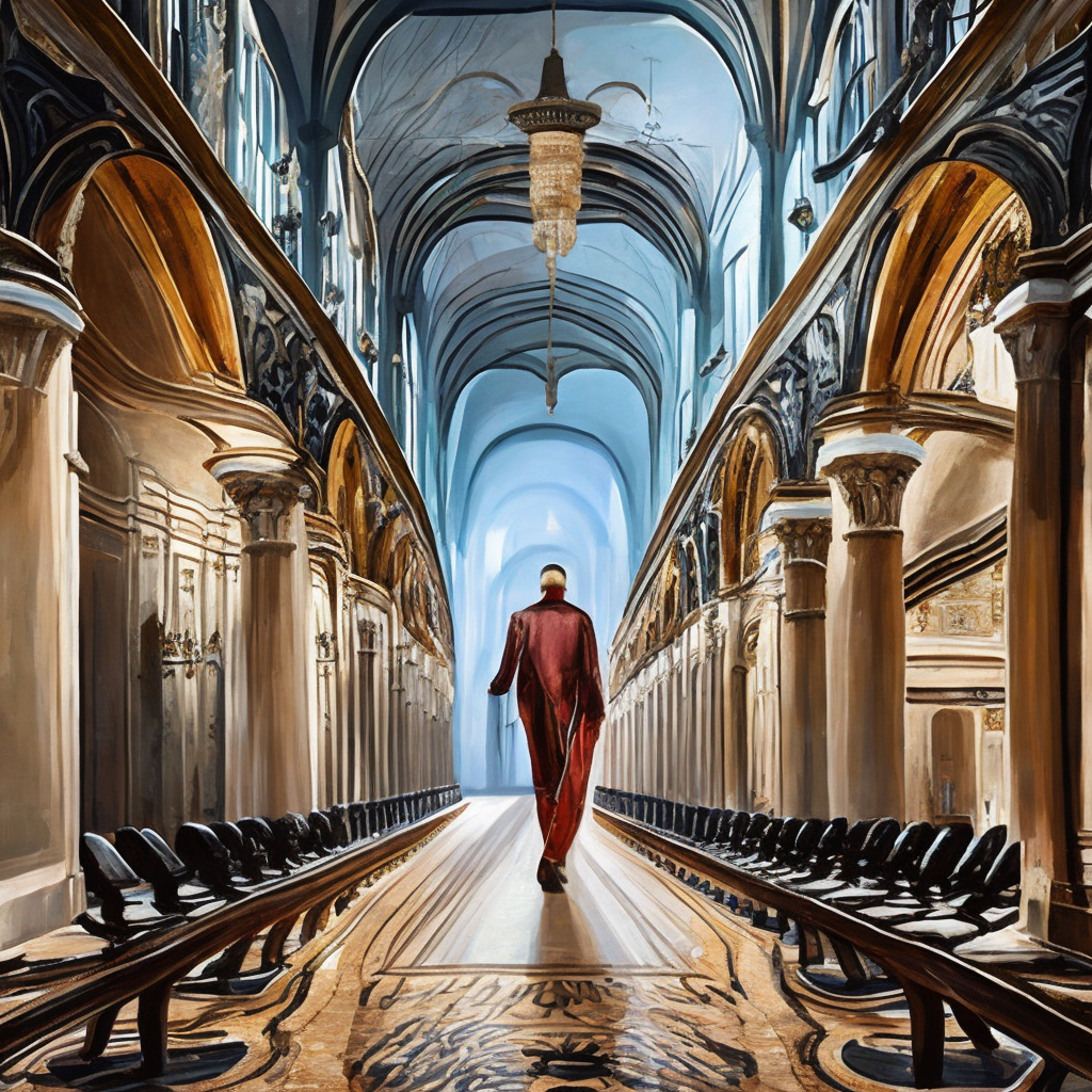 A tall and mistery man walking on a large hall