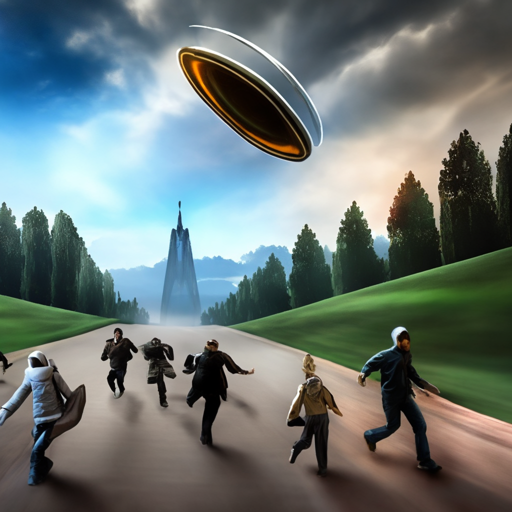 People running away from an alien invasion