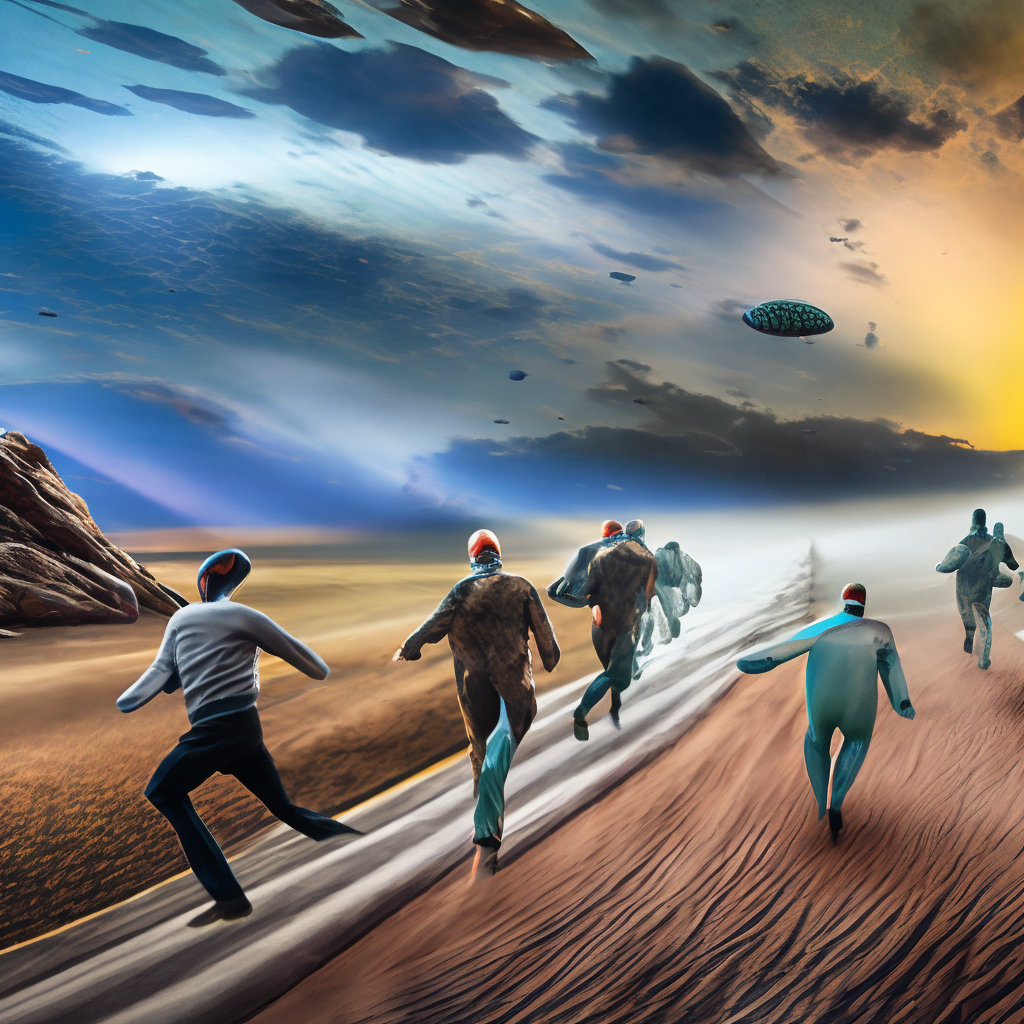 People running away from an alien invasion