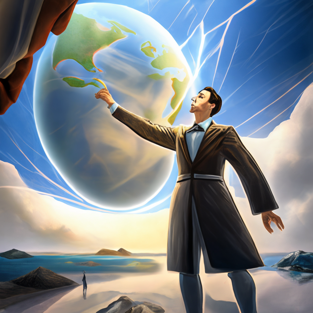 Nikolas Tesla touching the earth planet