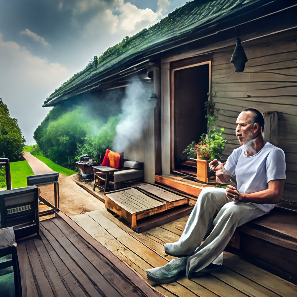 Man's smoking in outdoor house 